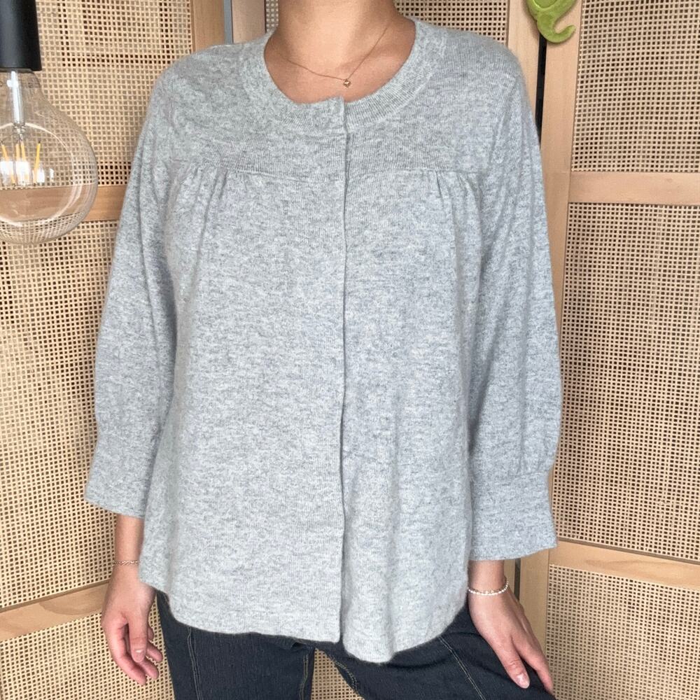 Demy Lee grey cashmere cardigan size large button down structured cape sweater